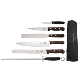 photo 1 ensemble couteaux manche en bois de rose, couteau de cuisinier 250mm et étui victorinox